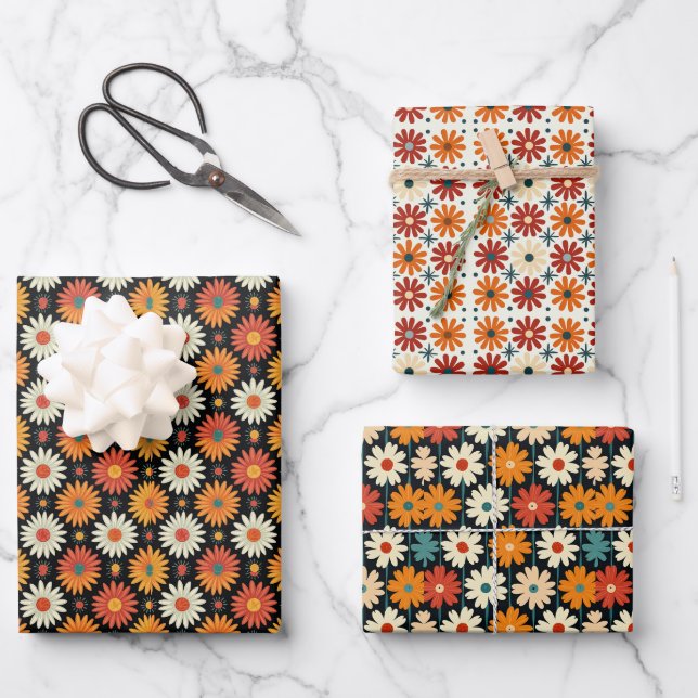 Hoja De Papel De Regalo Diseño moderno de margarita retro de mediados del  (Anverso)