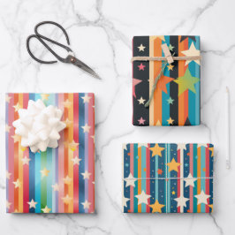 Hoja De Papel De Regalo Diseño retro de colores arcoiris y estrellas