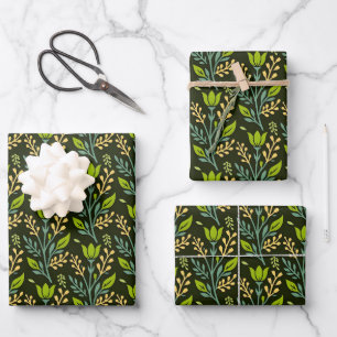 Hoja De Papel De Regalo Diseño sofisticado de patrón floral azul y beige
