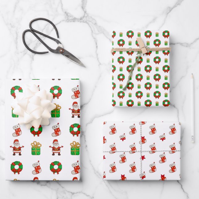 Hoja De Papel De Regalo Diseño único, decoraciones navideñas Santa Regalos (Anverso)
