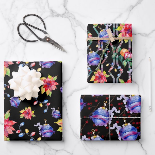 Hoja De Papel De Regalo Diseños de Navidades de acuarela (Anverso)