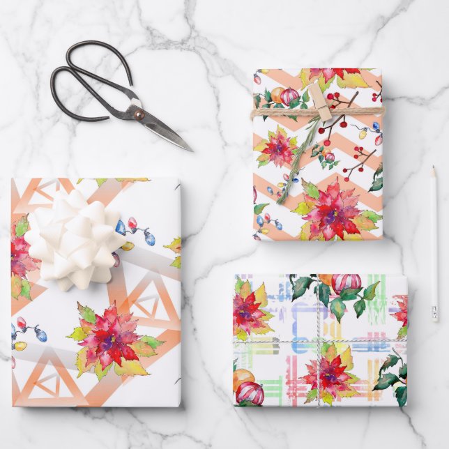 Hoja De Papel De Regalo Diseños de Navidades de acuarela (Anverso)