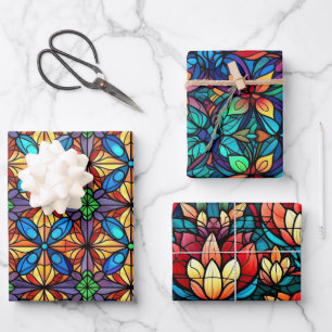 Hoja De Papel De Regalo Diseños vibrantes de vidrio templado