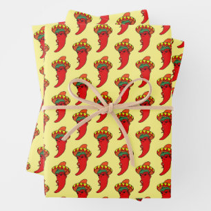 Hoja De Papel De Regalo Diva de Pimienta Kawaii Al Azar Sombrero Mexicano