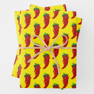 Hoja De Papel De Regalo Diva Pimienta Roja Caliente Brillante Amarillo