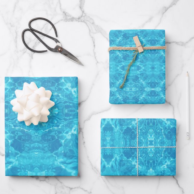 Hoja De Papel De Regalo Diversión al agua de la piscina | Azul | Tejido Es (Anverso)