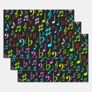 Hoja De Papel De Regalo Diversión, coloridas notas musicales y símbolos