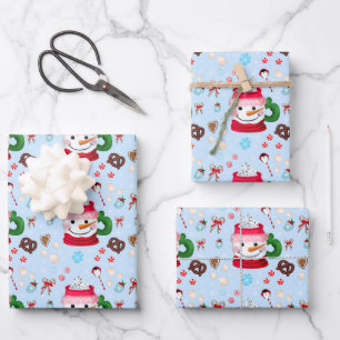 Hoja De Papel De Regalo Diversión de Chocolate Caliente con Muñeco de Niev