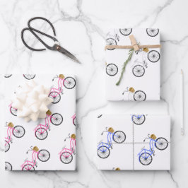 Hoja De Papel De Regalo Diversión de vacaciones en bicicleta Pink White Bl