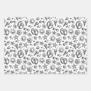 Hoja De Papel De Regalo Diversión de Verano B&W
