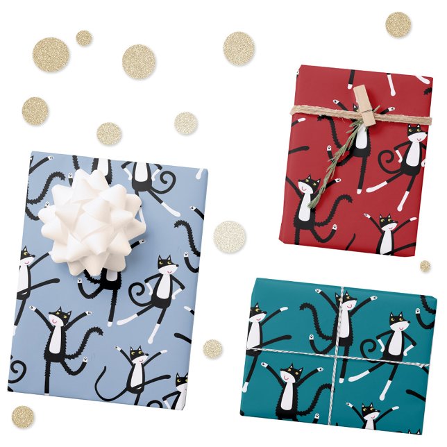 Hoja De Papel De Regalo Diversión del patrón de gato de baile (Fun dancing cat pattern gift wrapping paper )