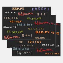 Hoja De Papel De Regalo Diversión y colorida tipografía Halloween Espíritu