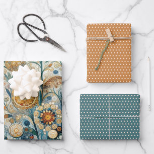 Hoja De Papel De Regalo Diversos Copos de Nieve Florales Artísticos Abstra