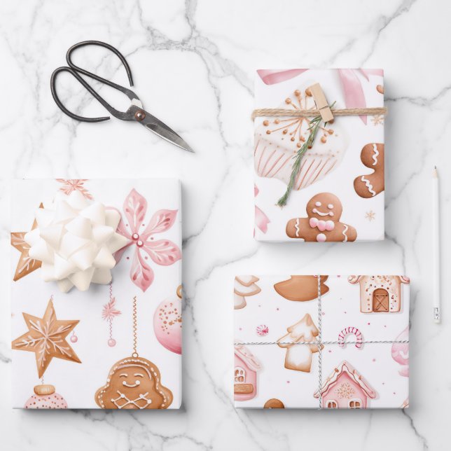 Hoja De Papel De Regalo Diversos Navidades rosados dulces tratamientos (Anverso)