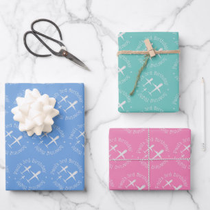 Hoja De Papel De Regalo Divertido Aviones de Cumpleaños Personalizados Azu