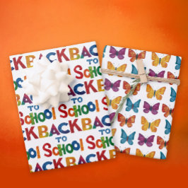 Hoja De Papel De Regalo Divertido Colorido De Vuelta A La Escuela Watercol