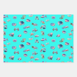 Hoja De Papel De Regalo Divertido colorido mar costero vida náutica