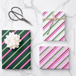 Hoja De Papel De Regalo Divertido colorido rosa y verde tira de neón canto