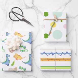 Hoja De Papel De Regalo Divertido Dino Fiesta Dinosaurios hace cola niños 