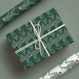 Hoja De Papel De Regalo Divertido Green Tonal Bigfoot Santa Unique Xmas