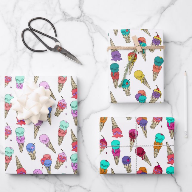 Hoja De Papel De Regalo Divertido Melty verano Gótico cráneo helado de hie (Anverso)