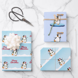 Hoja De Papel De Regalo Divertido Personalizado Pingüino Feliz Navidad