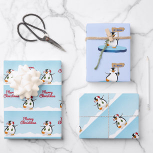 Hoja De Papel De Regalo Divertido Personalizado Pingüino Feliz Navidad