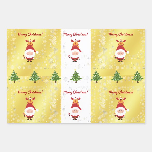 Hoja De Papel De Regalo Divertido y elegante Rudolph Santa Christmas Trees (Anverso)