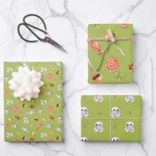 Hoja De Papel De Regalo Divertidos dulces de Halloween y cráneos