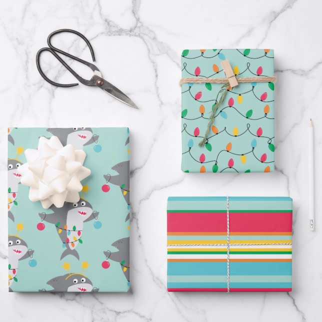 Hoja De Papel De Regalo Divertidos Navidades de tiburones (Anverso)