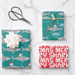 Hoja De Papel De Regalo Divertidos Navidades de tiburones