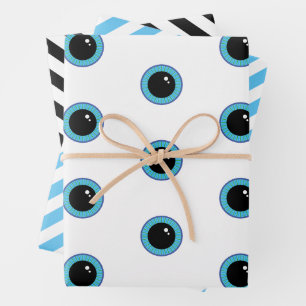 Hoja De Papel De Regalo Divertidos ojos azules y rayas