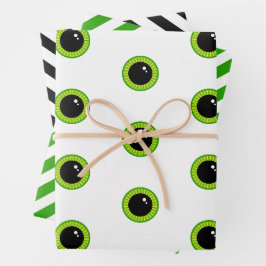 Hoja De Papel De Regalo Divertidos ojos verdes y rayas
