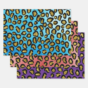 Hoja De Papel De Regalo Diviértete con estampado animal de leopardo azul,
