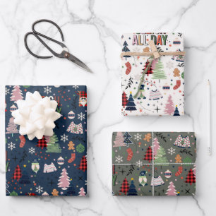 Hoja De Papel De Regalo Diviértete con Gnomos Coloridos Navideños Árbol de