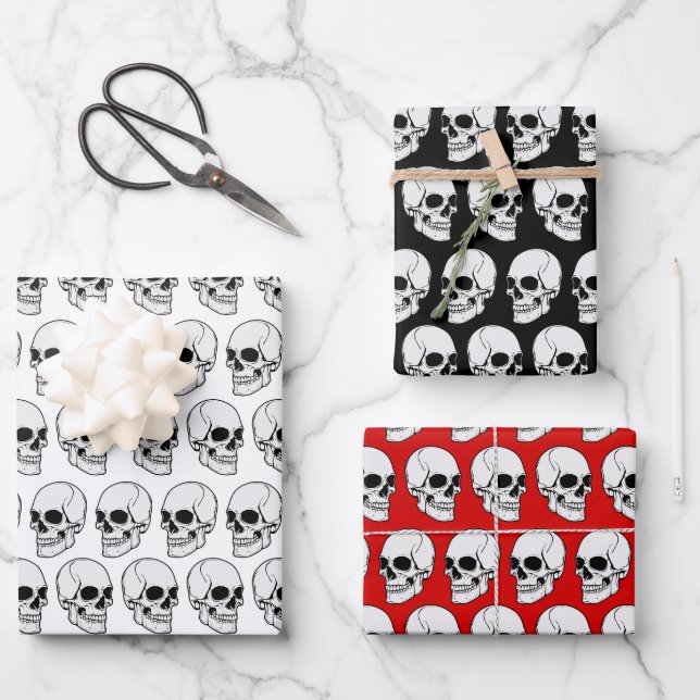 Hoja De Papel De Regalo DIY BG Gothic Skull #1F Angled View (Anverso)