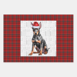 Hoja De Papel De Regalo Doberman Pinshcer Christmas Dog and Red Plaid
