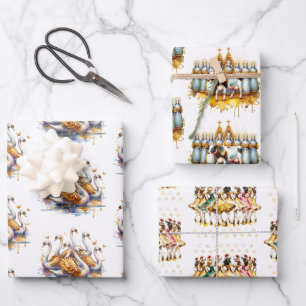 Hoja De Papel De Regalo Doce Días de Navidad Festivo de Oro