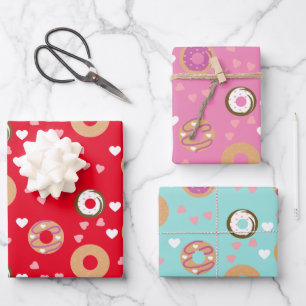 Hoja De Papel De Regalo Donas Día de San Valentín Corazones Rojo Rosa Verd