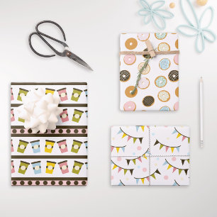 Hoja De Papel De Regalo Donas y Guirnaldas Pastelería Cumpleaños