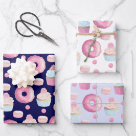 Hoja De Papel De Regalo Donuts, bizcochos y macarones
