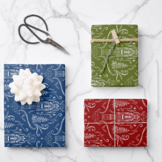 Hoja De Papel De Regalo Doodle de cascanueces de tiza Navidad