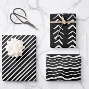 Hoja De Papel De Regalo Doodle de Línea Blanca Negra Desvanecida