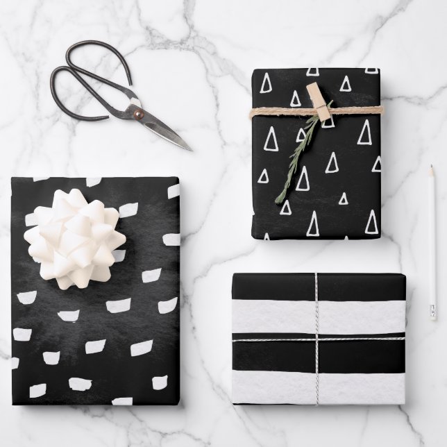 Hoja De Papel De Regalo Doodle Forma Blanco Negro Desvanecido (Anverso)