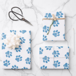 Hoja De Papel De Regalo Doodle Paws, Patas de Perro, Patas Azules