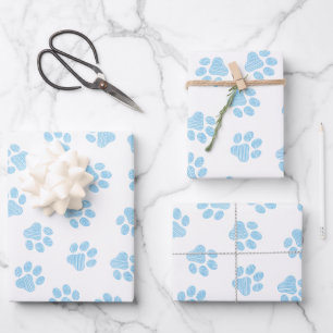 Hoja De Papel De Regalo Doodle Paws, Patas de Perro, Patas Azules de Bebé