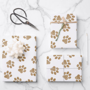 Hoja De Papel De Regalo Doodle Paws, Patas de Perro, Patas Doradas Naranja