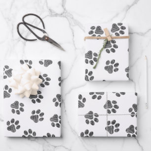 Hoja De Papel De Regalo Doodle Paws, Patas de Perro, Patas Negras