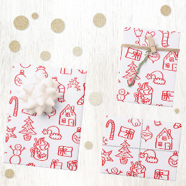 Hoja De Papel De Regalo Doodle rojo y blanco esgrimido de vacaciones