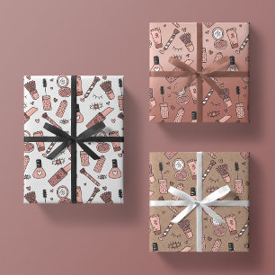 Hoja De Papel De Regalo doodles de belleza maquillaje rosa lindo + regalo